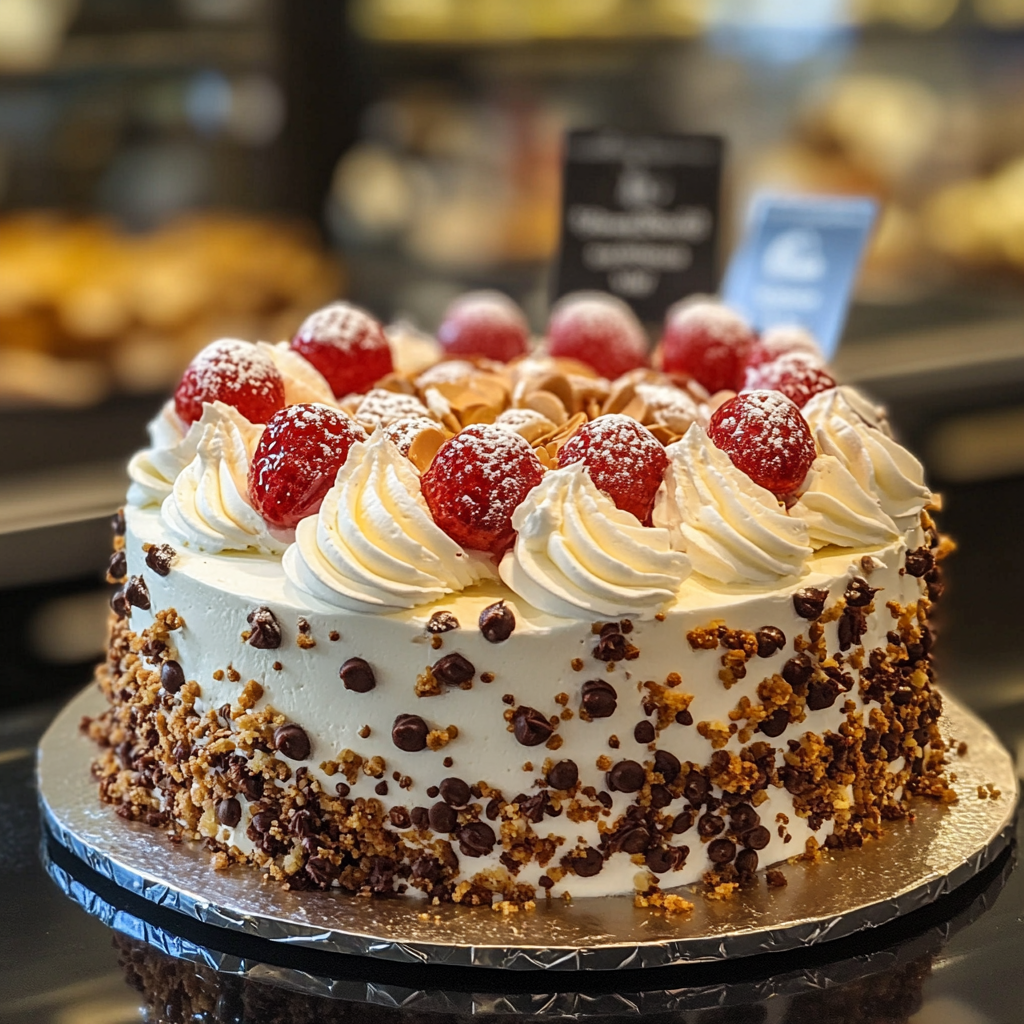 Elegant cake with white icing and berries